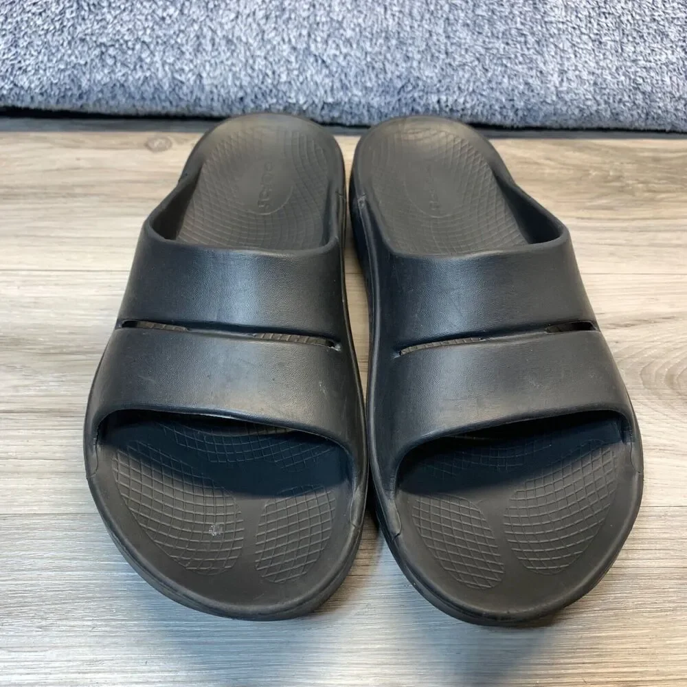Oofos OOahh Mens 10 Womens 12 Sport Flex Slide Recovery‎ Sandals Black Slides